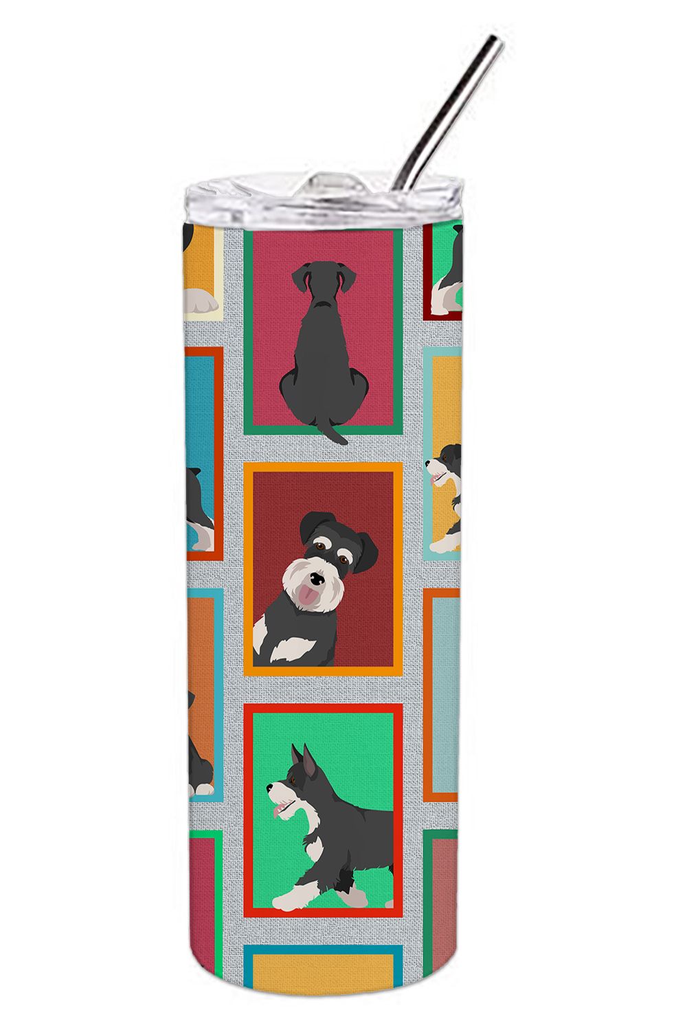 Lots of Black and Silver Schnauzer Stainless Steel Skinny Tumbler Vacuum Double Walled Reusable Insulated Tumbler Travel Cup for