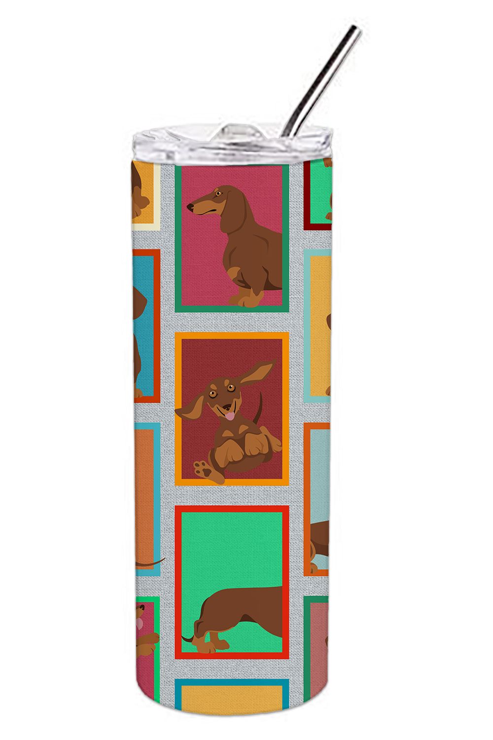 Lots of Chocolate and Tan Dachshund Stainless Steel Skinny Tumbler Vacuum Double Walled Reusable Insulated Tumbler Travel Cup fo