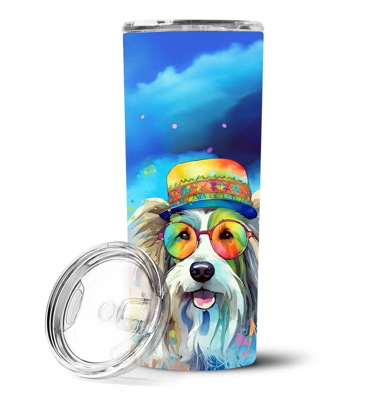 Bearded Collie Hippie Dawg Stainless Steel Skinny Tumbler Vacuum Double Walled Reusable Insulated Tumbler Travel Cup for Coffee 