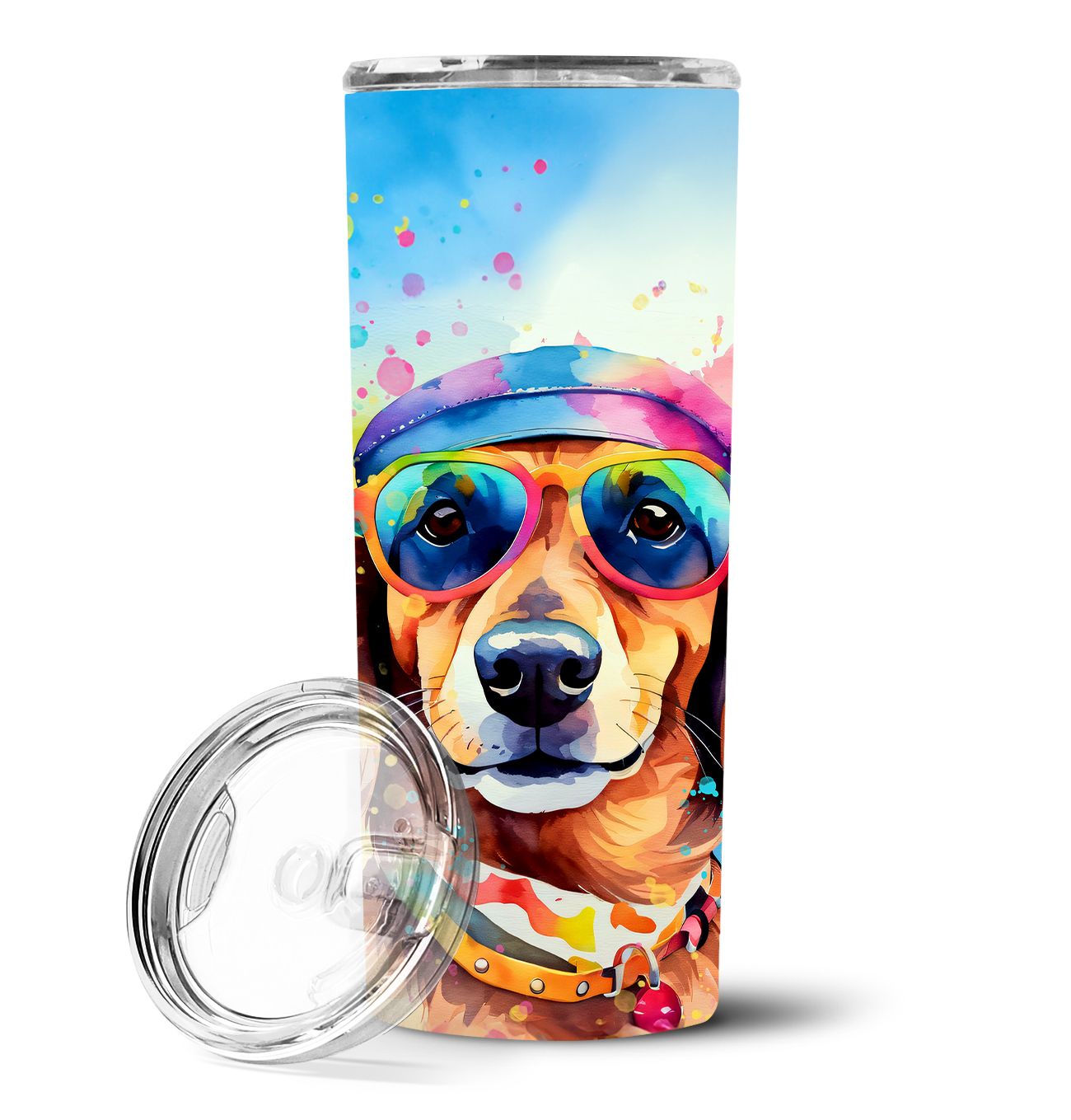 Dachshund Hippie Dawg Stainless Steel Skinny Tumbler Vacuum Double Walled Reusable Insulated Tumbler Travel Cup for Coffee Cockt