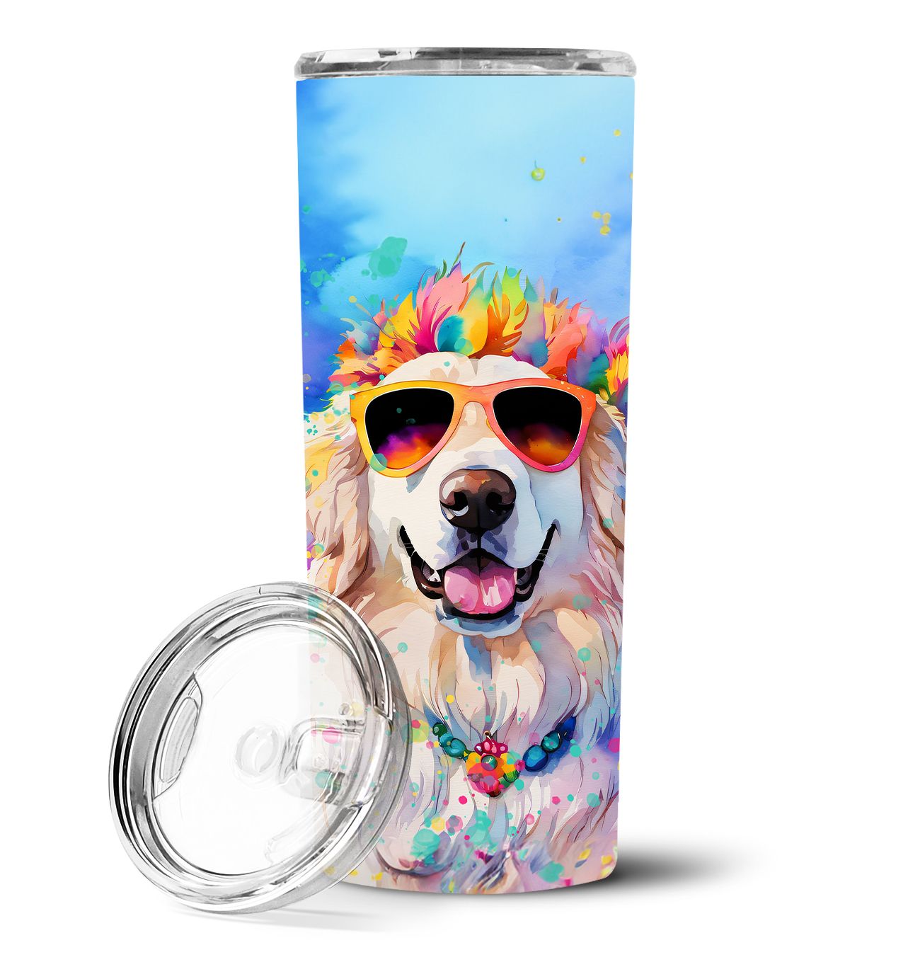 Great Pyrenees Hippie Dawg Stainless Steel Skinny Tumbler Vacuum Double Walled Reusable Insulated Tumbler Travel Cup for Coffee 