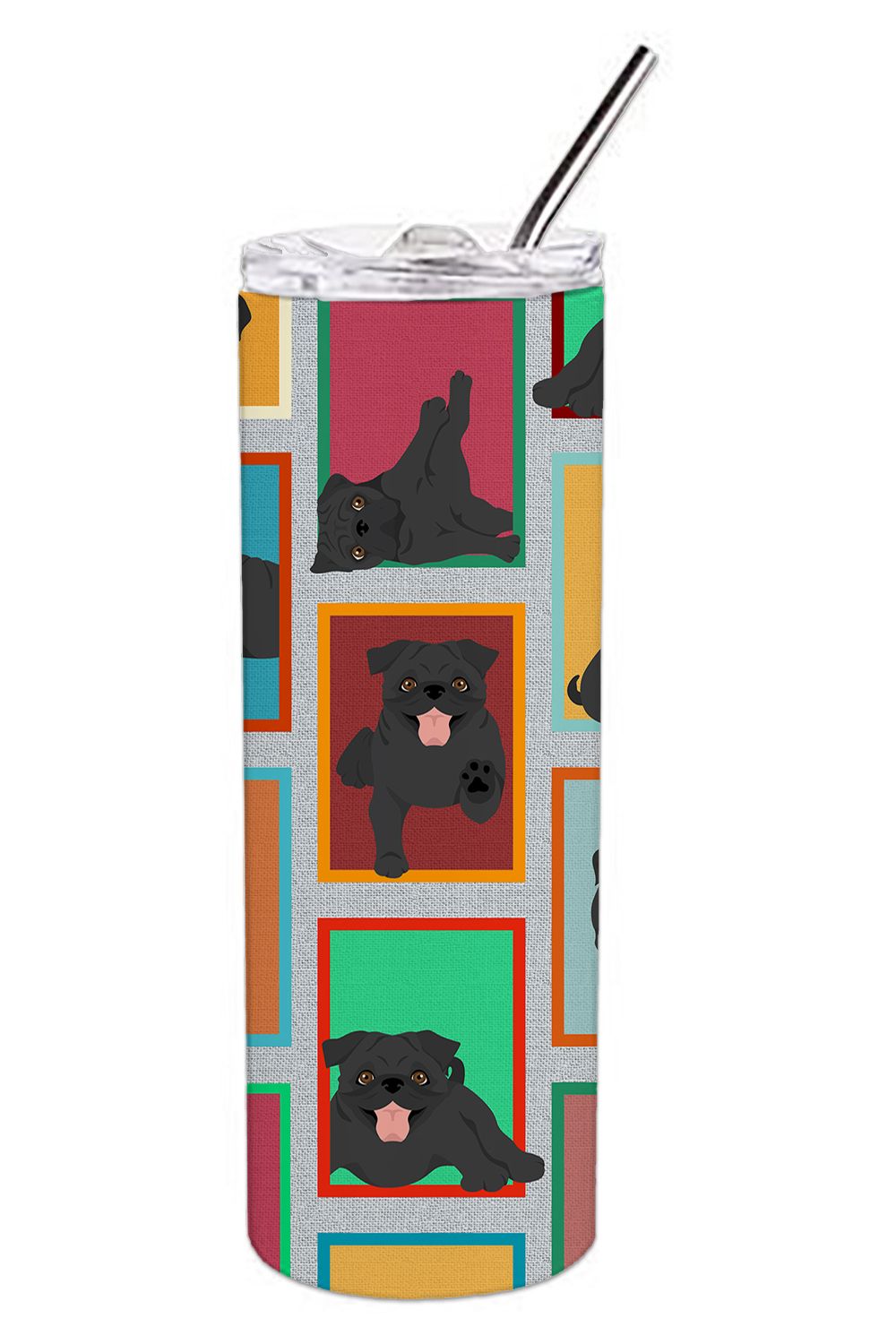 Lots of Black Pug Stainless Steel Skinny Tumbler Vacuum Double Walled Reusable Insulated Tumbler Travel Cup for Coffee Cocktails