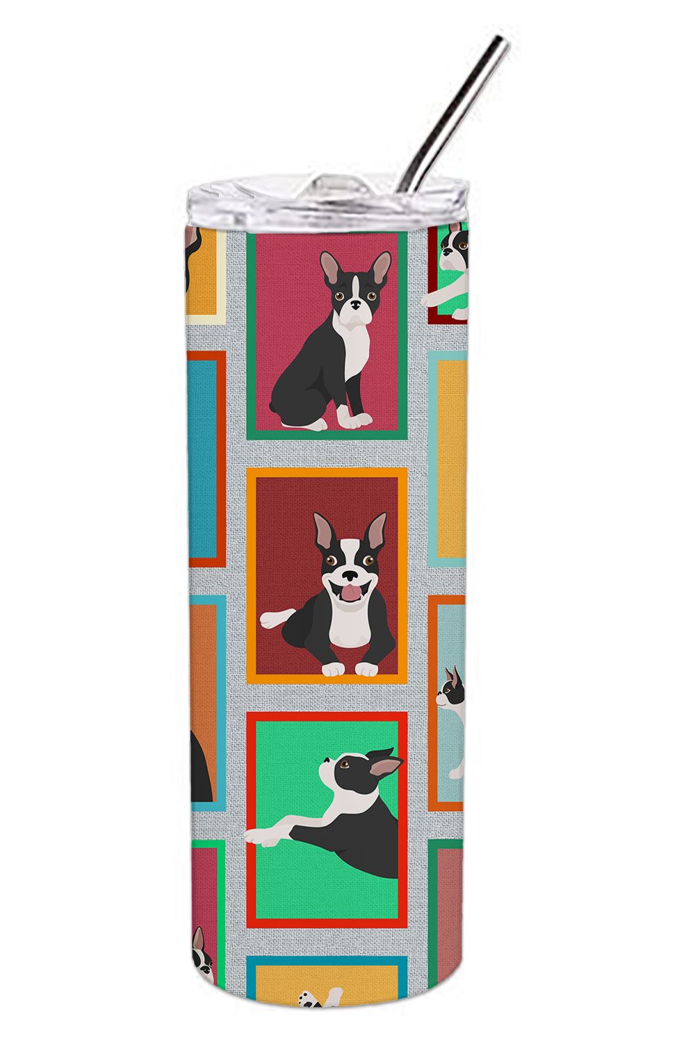 Lots of Boston Terrier Stainless Steel Skinny Tumbler Vacuum Double Walled Reusable Insulated Tumbler Travel Cup for Coffee Cock