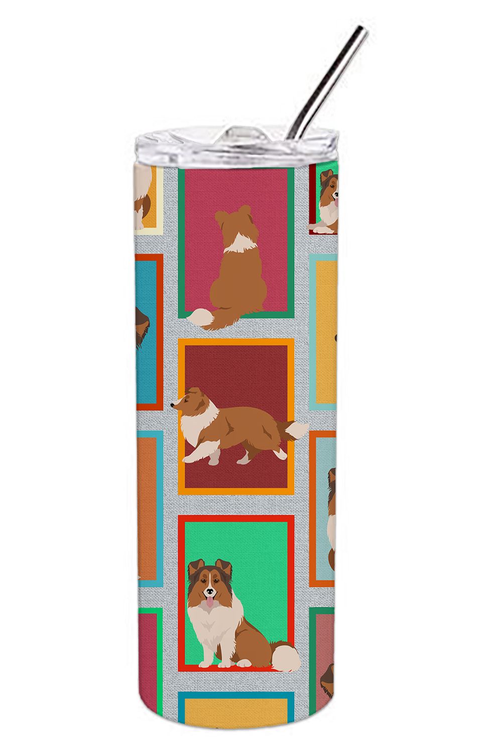 Lots of Sheltie Stainless Steel Skinny Tumbler Vacuum Double Walled Reusable Insulated Tumbler Travel Cup for Coffee Cocktails G