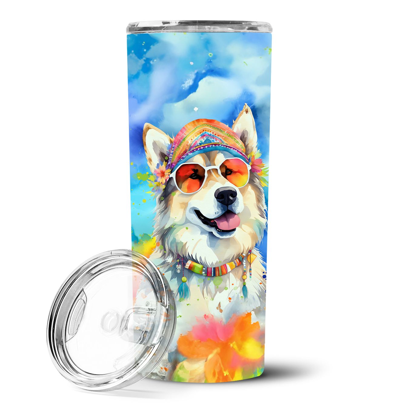 Alaskan Malamute Hippie Dawg Stainless Steel Skinny Tumbler Vacuum Double Walled Reusable Insulated Tumbler Travel Cup for Coffe