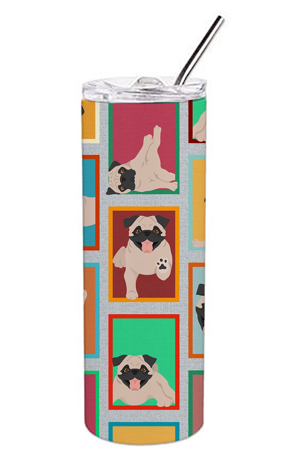 Lots of Fawn Pug Stainless Steel Skinny Tumbler Vacuum Double Walled Reusable Insulated Tumbler Travel Cup for Coffee Cocktails 