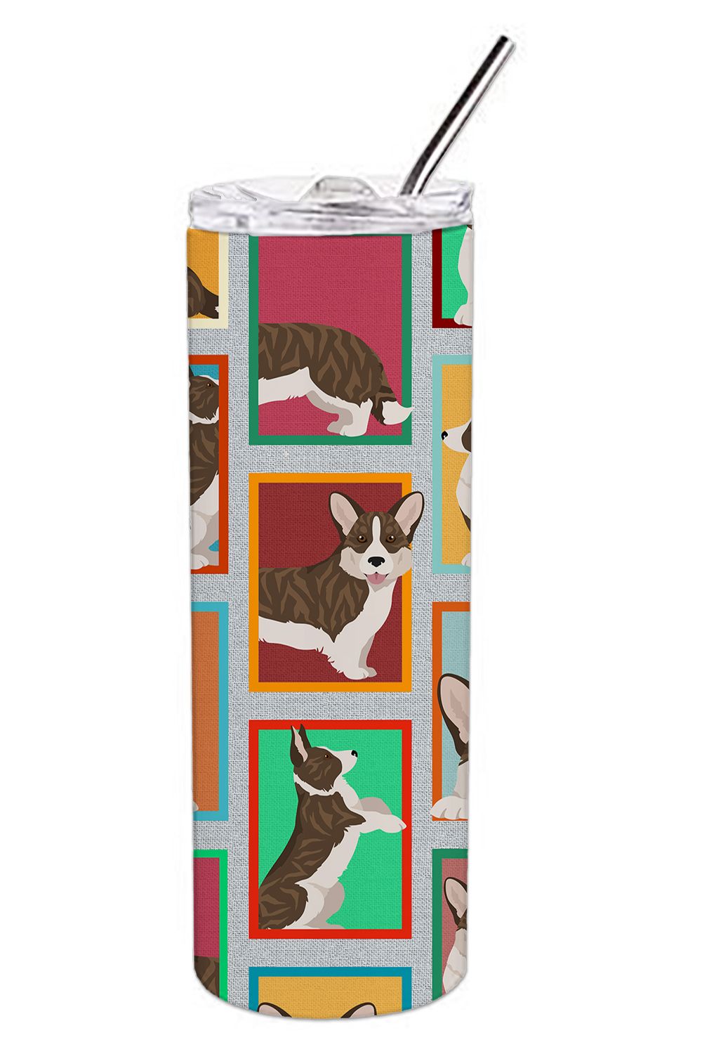 Lots of Brindle Cardigan Corgi Stainless Steel Skinny Tumbler Vacuum Double Walled Reusable Insulated Tumbler Travel Cup for Cof