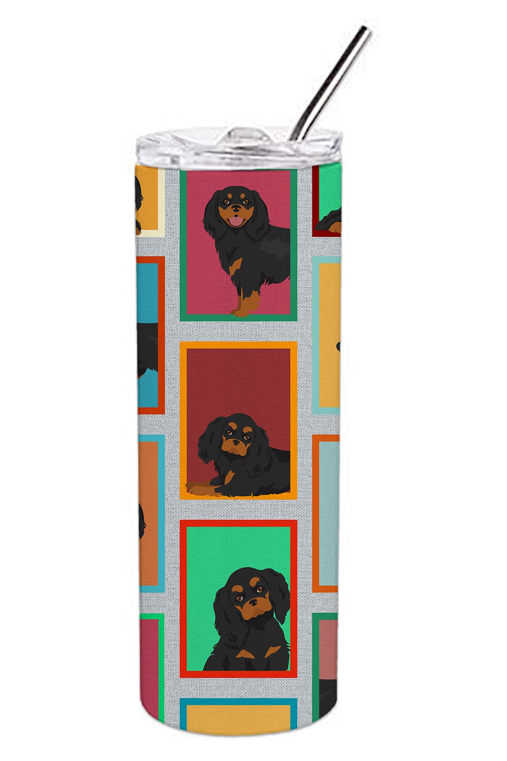 Lots of Black and Tan Cavalier King Charles Spaniel Stainless Steel Skinny Tumbler Vacuum Double Walled Reusable Insulated Tumbl