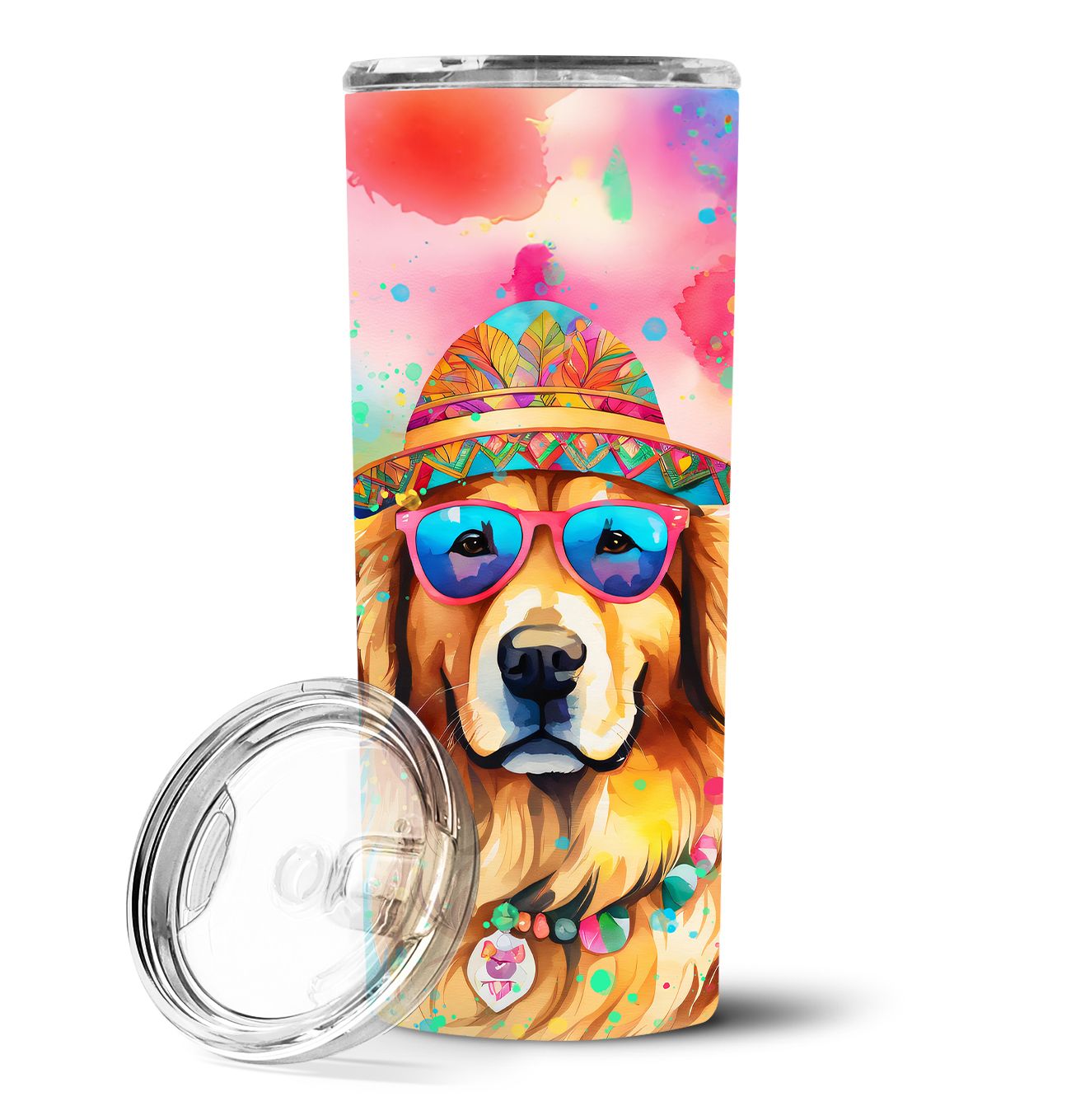 Golden Retriever Hippie Dawg Stainless Steel Skinny Tumbler Vacuum Double Walled Reusable Insulated Tumbler Travel Cup for Coffe
