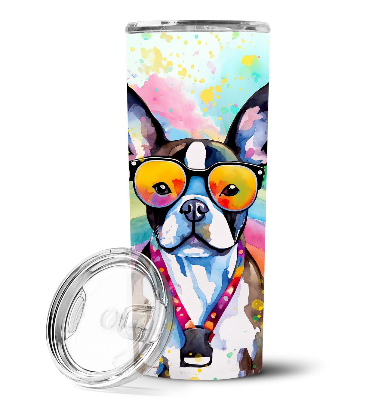 Boston Terrier Hippie Dawg Stainless Steel Skinny Tumbler Vacuum Double Walled Reusable Insulated Tumbler Travel Cup for Coffee 