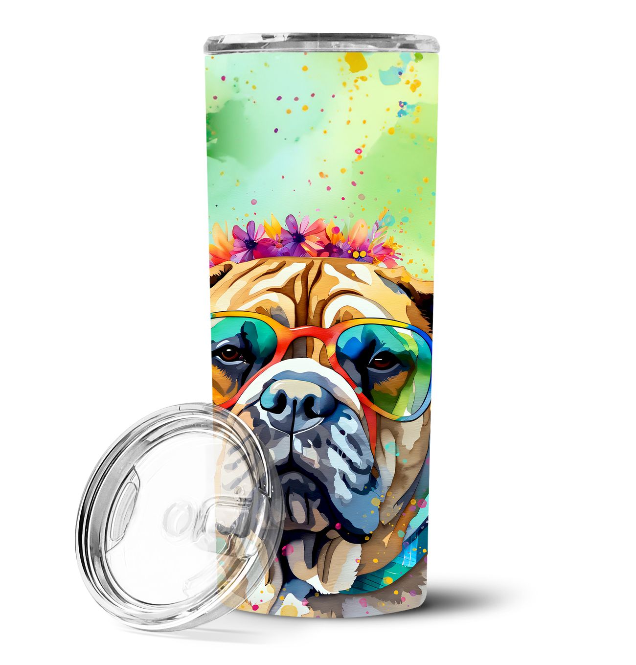Bullmastiff Hippie Dawg Stainless Steel Skinny Tumbler Vacuum Double Walled Reusable Insulated Tumbler Travel Cup for Coffee Coc
