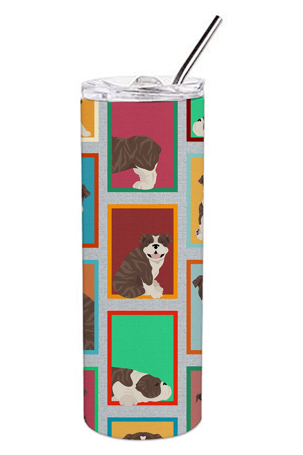 Lots of Brindle English Bulldog Stainless Steel Skinny Tumbler Vacuum Double Walled Reusable Insulated Tumbler Travel Cup for Co