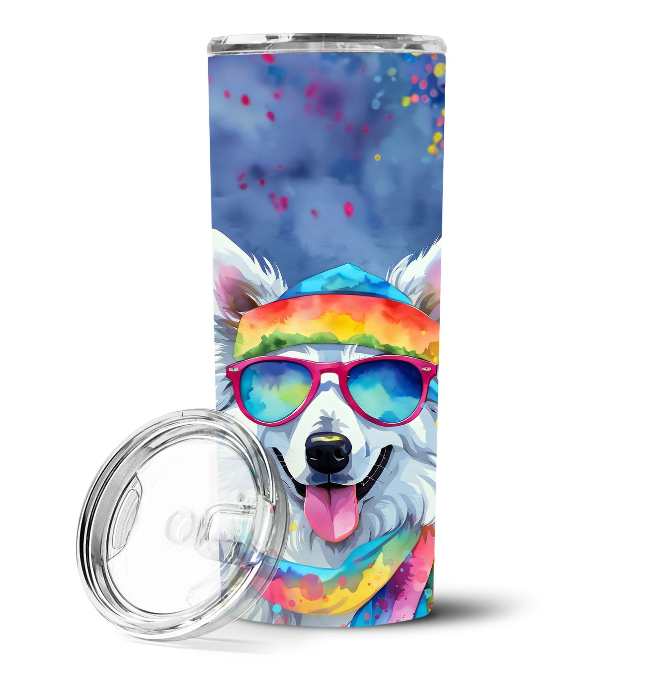 American Eskimo Hippie Dawg Stainless Steel Skinny Tumbler Vacuum Double Walled Reusable Insulated Tumbler Travel Cup for Coffee