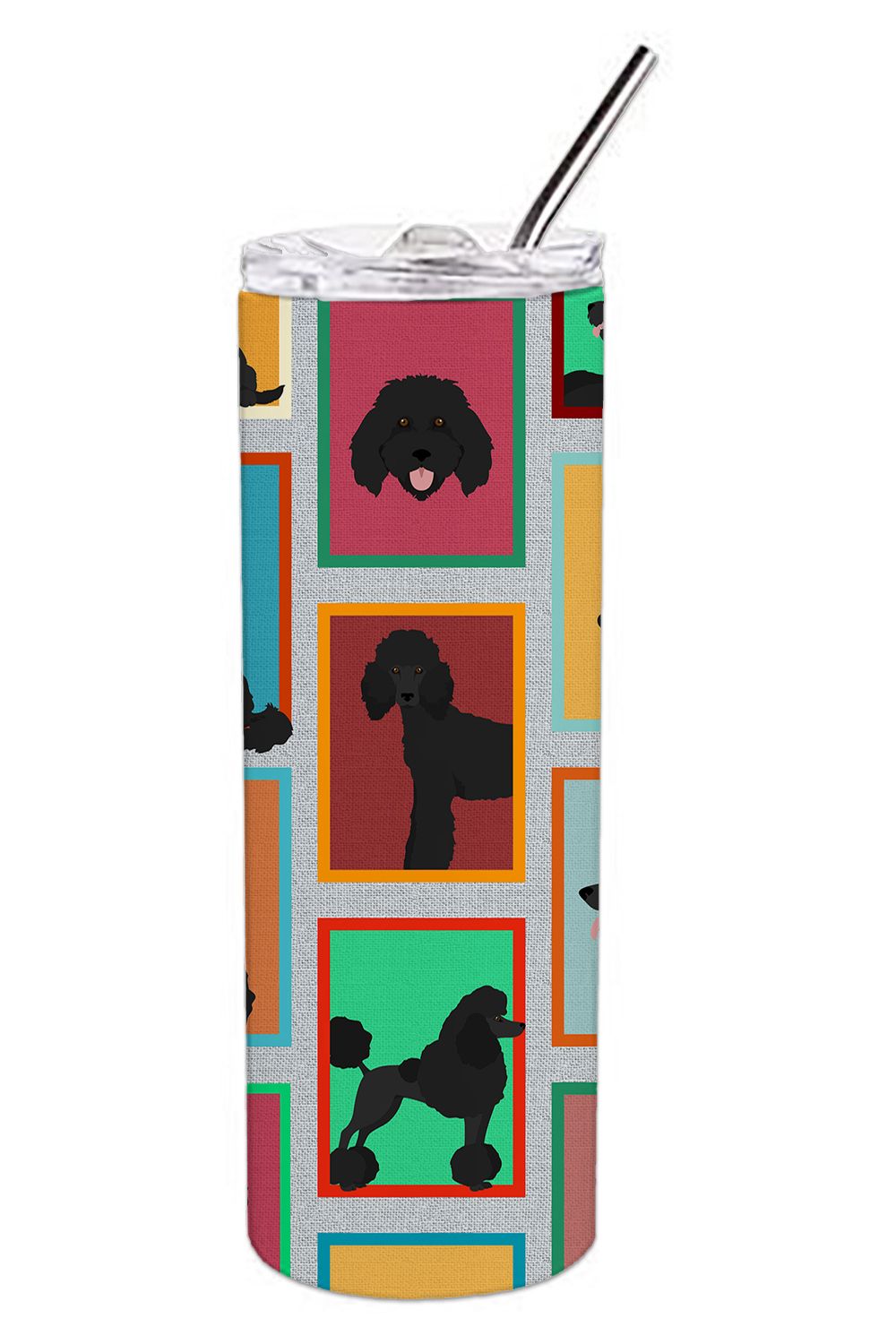 Lots of Black Standard Poodle Stainless Steel Skinny Tumbler Vacuum Double Walled Reusable Insulated Tumbler Travel Cup for Coff