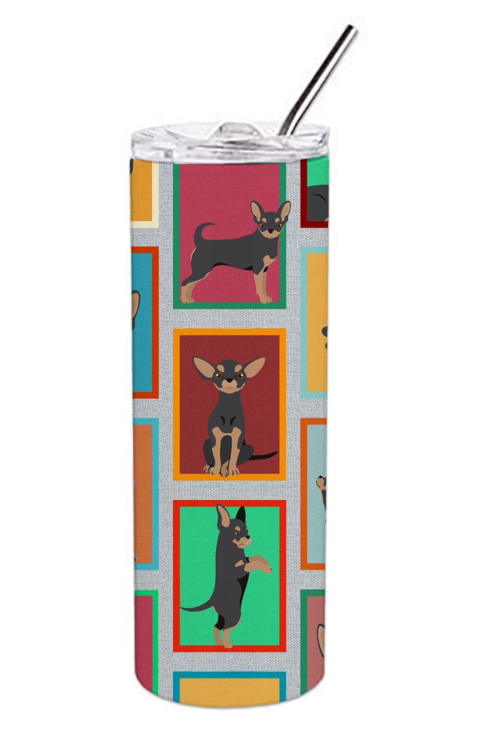 Lots of Black and Tan Chihuahua Stainless Steel Skinny Tumbler Vacuum Double Walled Reusable Insulated Tumbler Travel Cup for Co