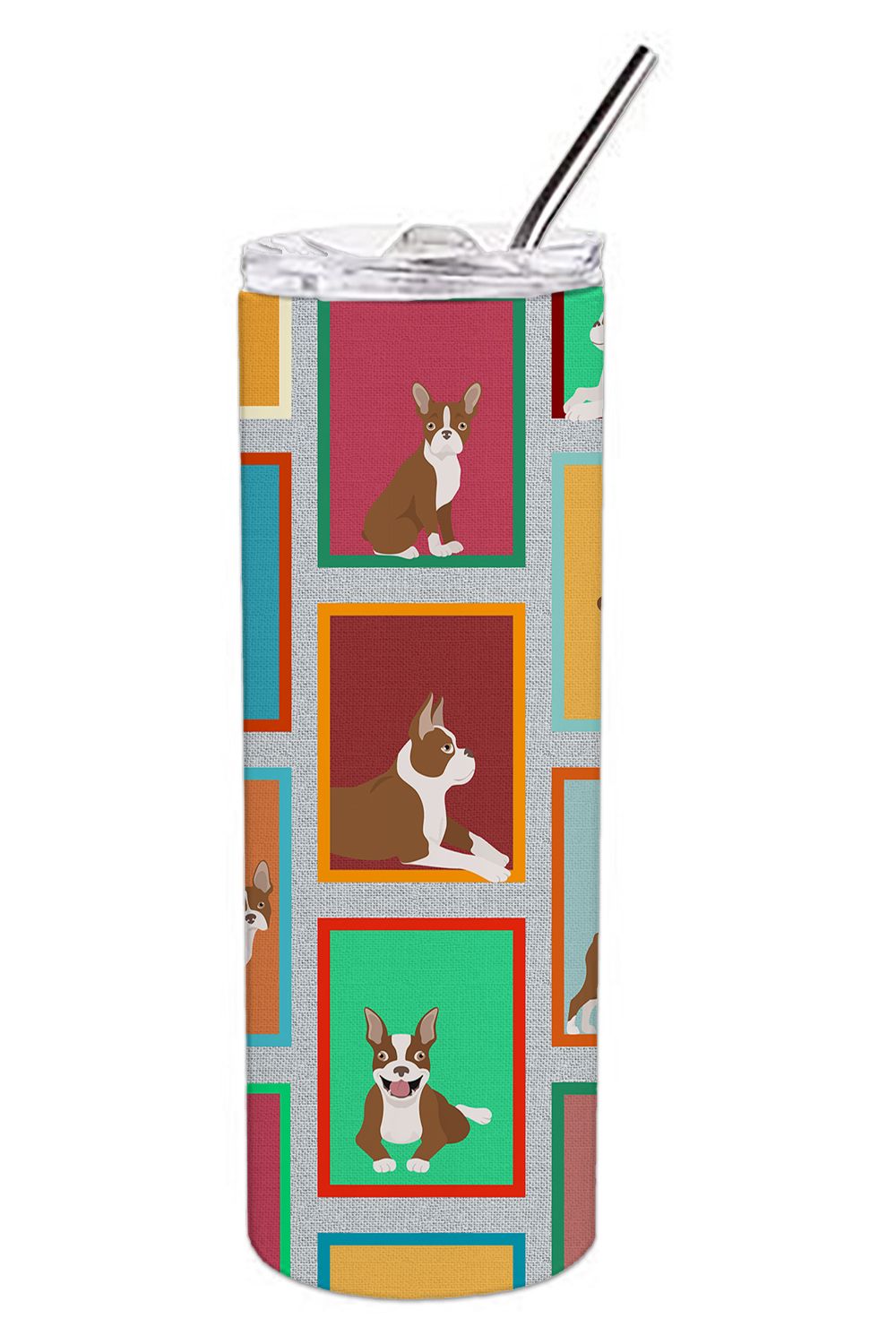 Lots of Red Boston Terrier Stainless Steel Skinny Tumbler Vacuum Double Walled Reusable Insulated Tumbler Travel Cup for Coffee 