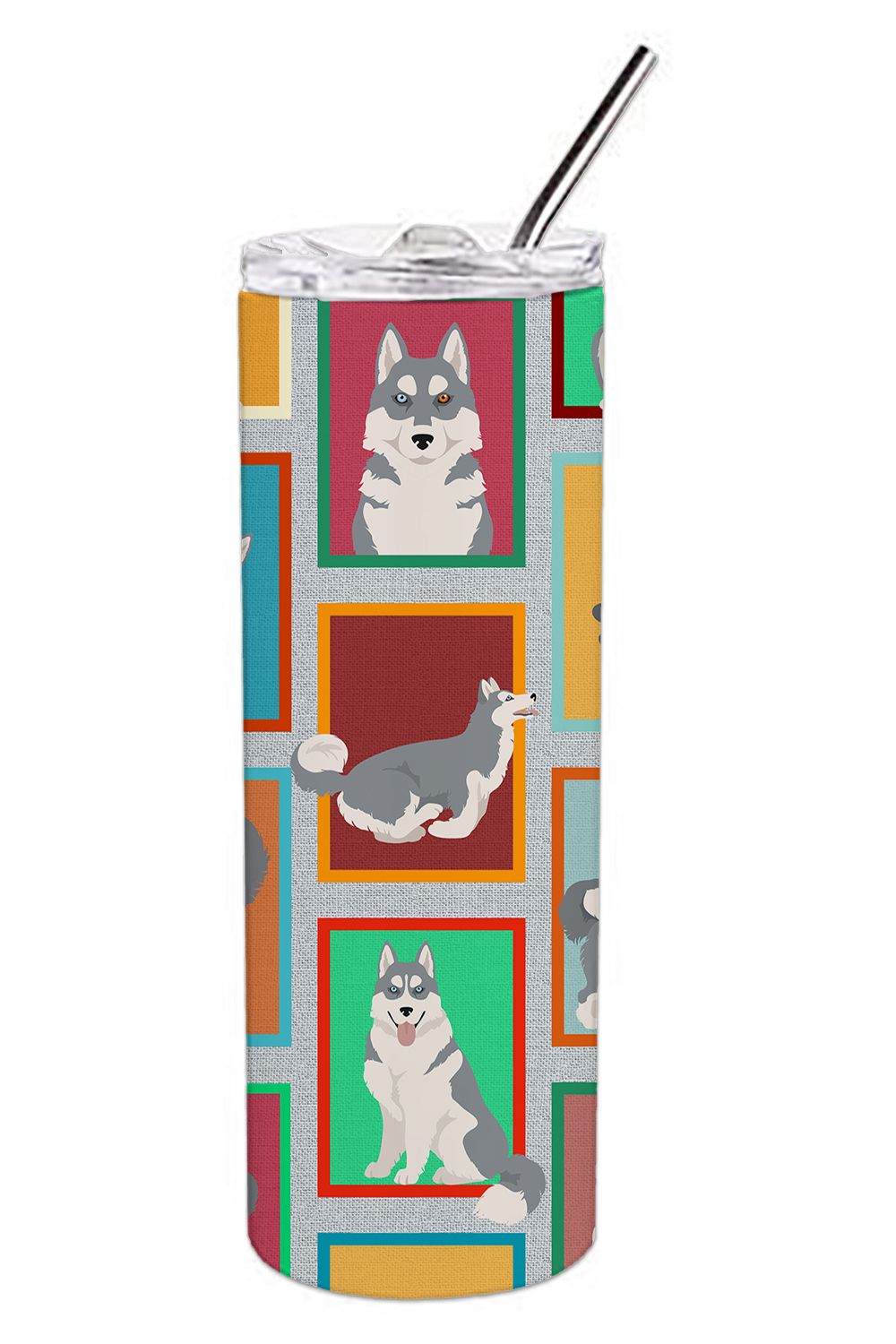 Lots of Grey Siberian Husky Stainless Steel Skinny Tumbler Vacuum Double Walled Reusable Insulated Tumbler Travel Cup for Coffee