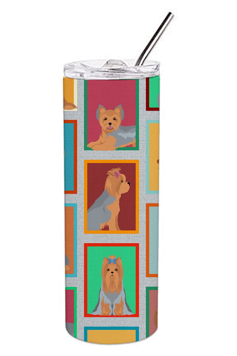 Lots of Blue and Tan Yorkie Stainless Steel Skinny Tumbler Vacuum Double Walled Reusable Insulated Tumbler Travel Cup for Coffee