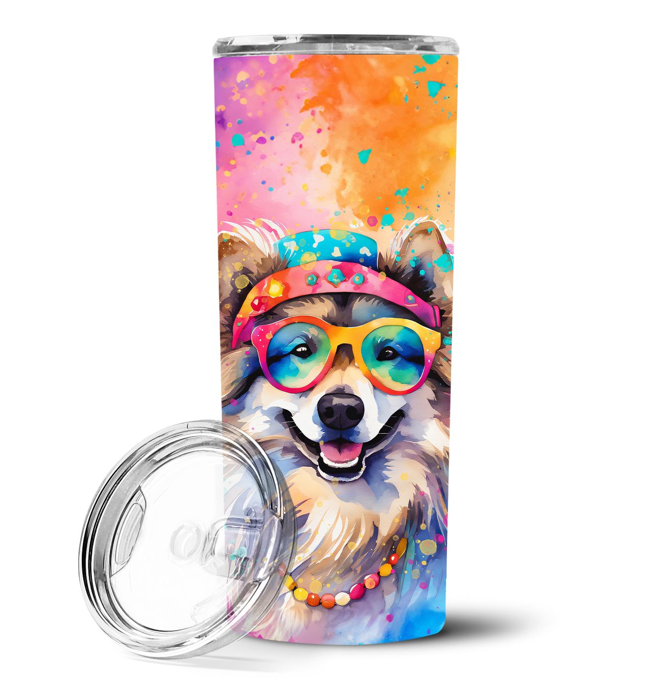 Keeshond Hippie Dawg Stainless Steel Skinny Tumbler Vacuum Double Walled Reusable Insulated Tumbler Travel Cup for Coffee Cockta