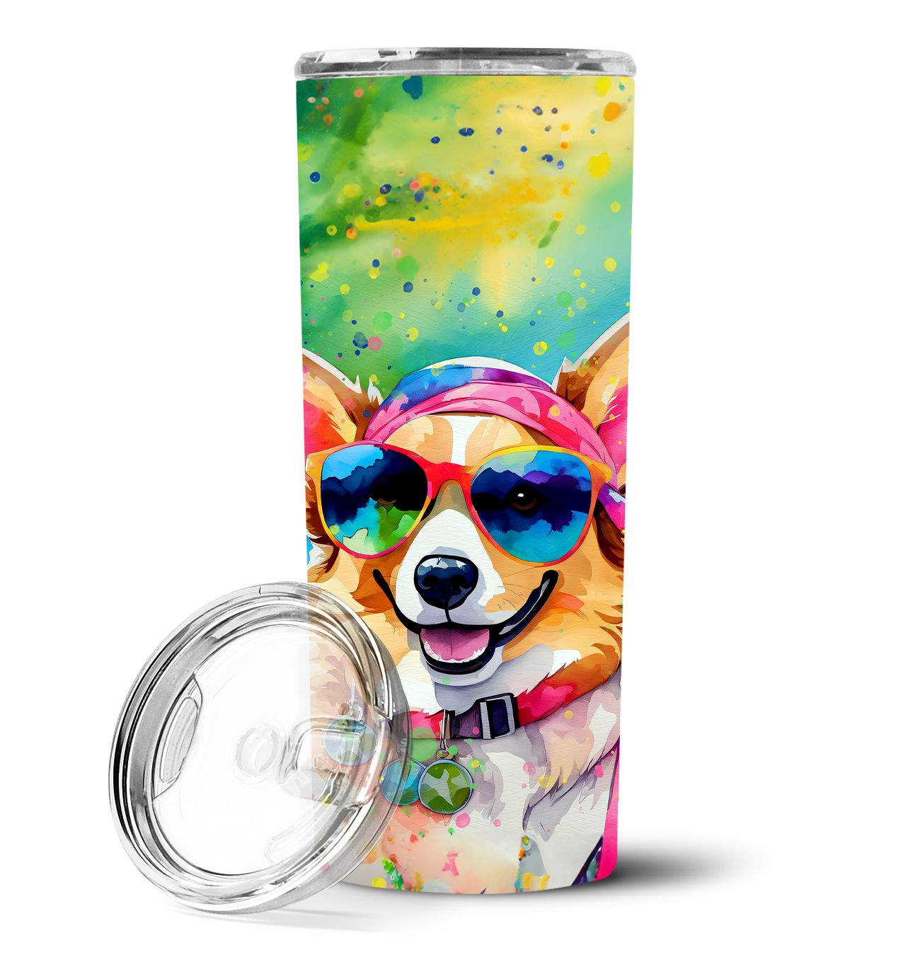 Corgi Hippie Dawg Stainless Steel Skinny Tumbler Vacuum Double Walled Reusable Insulated Tumbler Travel Cup for Coffee Cocktails