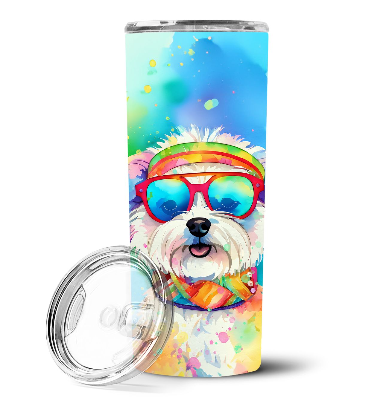 Bichon Frise Hippie Dawg Stainless Steel Skinny Tumbler Vacuum Double Walled Reusable Insulated Tumbler Travel Cup for Coffee Co