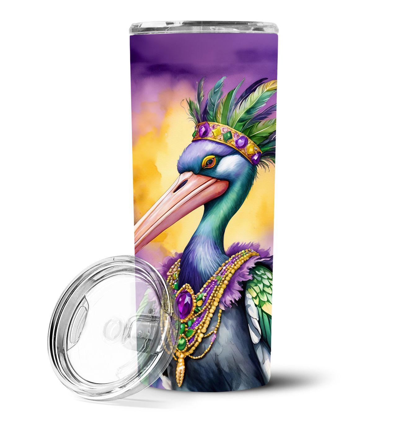 Pelican Mardi Gras Stainless Steel Skinny Tumbler Vacuum Double Walled Reusable Insulated Tumbler Travel Cup for Coffee Cocktail