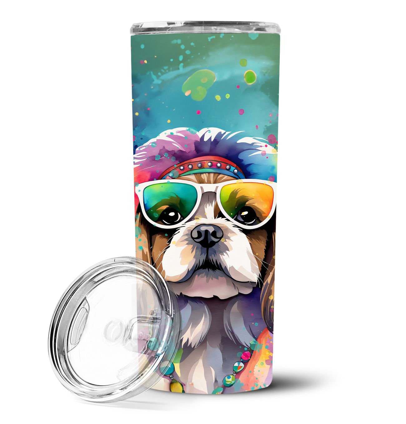 Shih Tzu Hippie Dawg Stainless Steel Skinny Tumbler Vacuum Double Walled Reusable Insulated Tumbler Travel Cup for Coffee Cockta