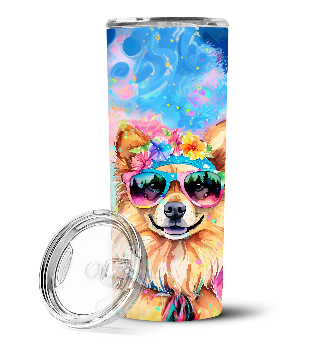 Pomeranian Hippie Dawg Stainless Steel Skinny Tumbler Vacuum Double Walled Reusable Insulated Tumbler Travel Cup for Coffee Cock