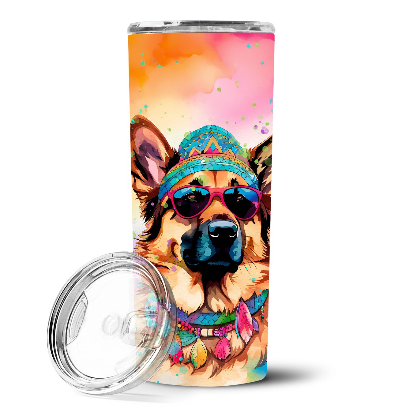 German Shepherd Hippie Dawg Stainless Steel Skinny Tumbler Vacuum Double Walled Reusable Insulated Tumbler Travel Cup for Coffee