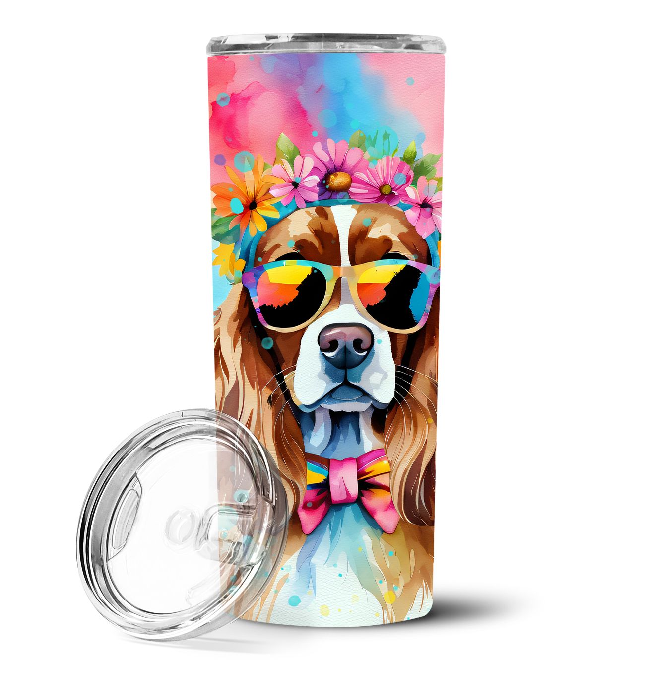 Cavalier Spaniel Hippie Dawg Stainless Steel Skinny Tumbler Vacuum Double Walled Reusable Insulated Tumbler Travel Cup for Coffe