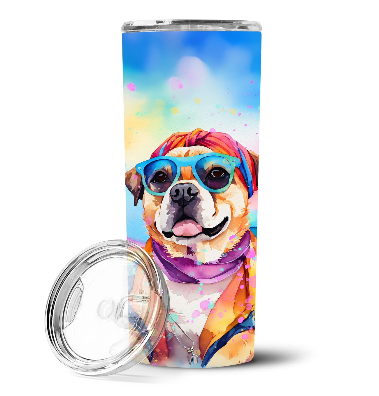 Pug Hippie Dawg Stainless Steel Skinny Tumbler Vacuum Double Walled Reusable Insulated Tumbler Travel Cup for Coffee Cocktails G