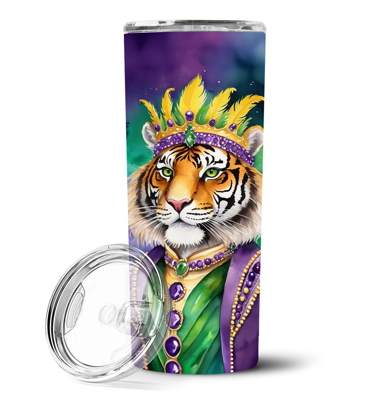 Tiger the King of Mardi Gras Stainless Steel Skinny Tumbler Vacuum Double Walled Reusable Insulated Tumbler Travel Cup for Coffe