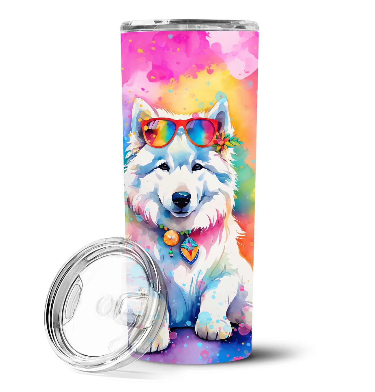 Samoyed Hippie Dawg Stainless Steel Skinny Tumbler Vacuum Double Walled Reusable Insulated Tumbler Travel Cup for Coffee Cocktai