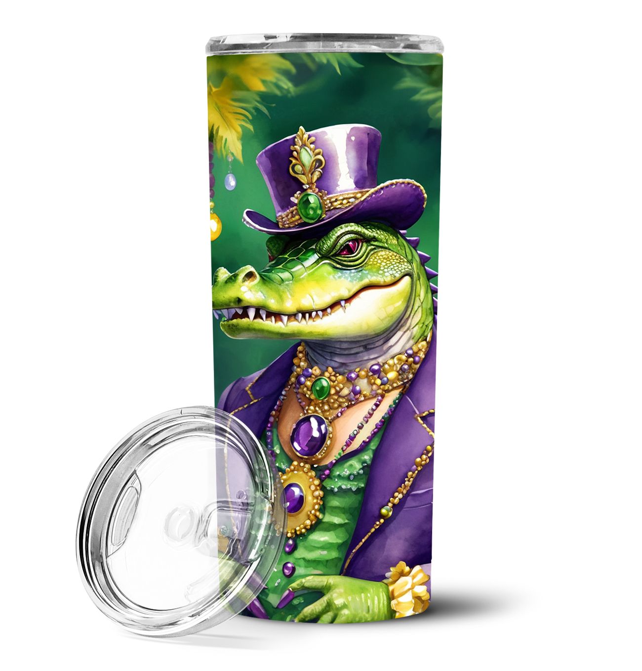 Alligator King of Mardi Gras Stainless Steel Skinny Tumbler Vacuum Double Walled Reusable Insulated Tumbler Travel Cup for Coffe