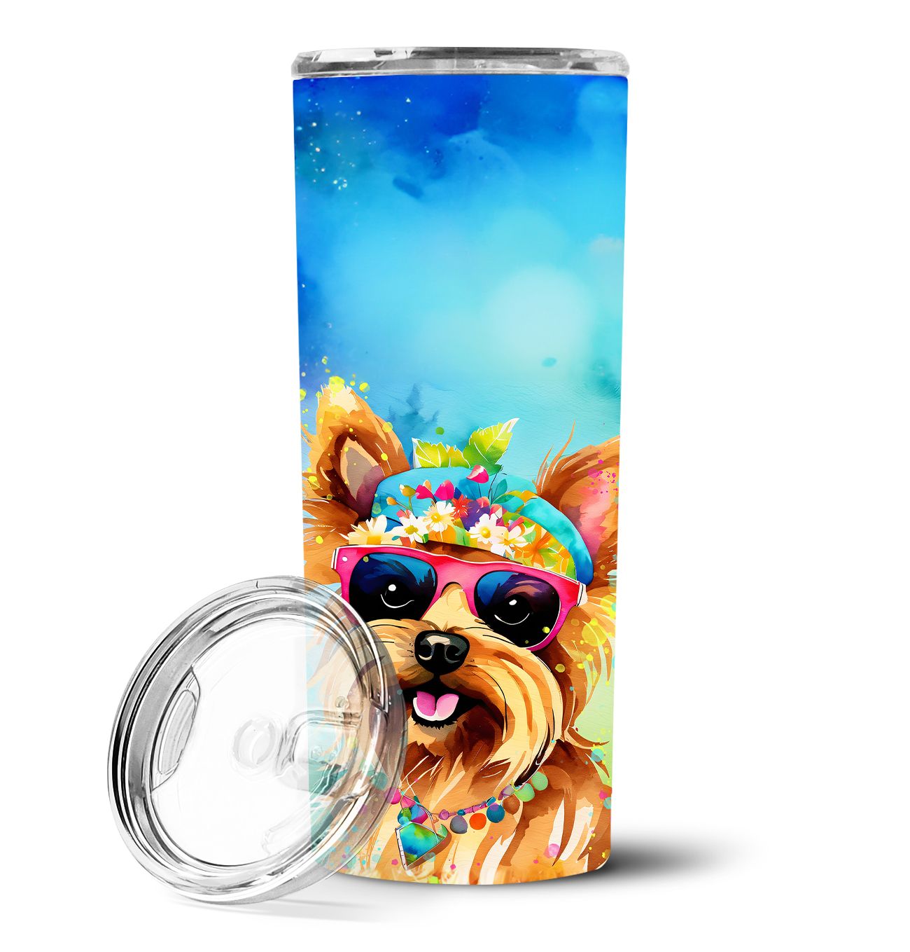 Yorkshire Terrier Hippie Dawg Stainless Steel Skinny Tumbler Vacuum Double Walled Reusable Insulated Tumbler Travel Cup for Coff