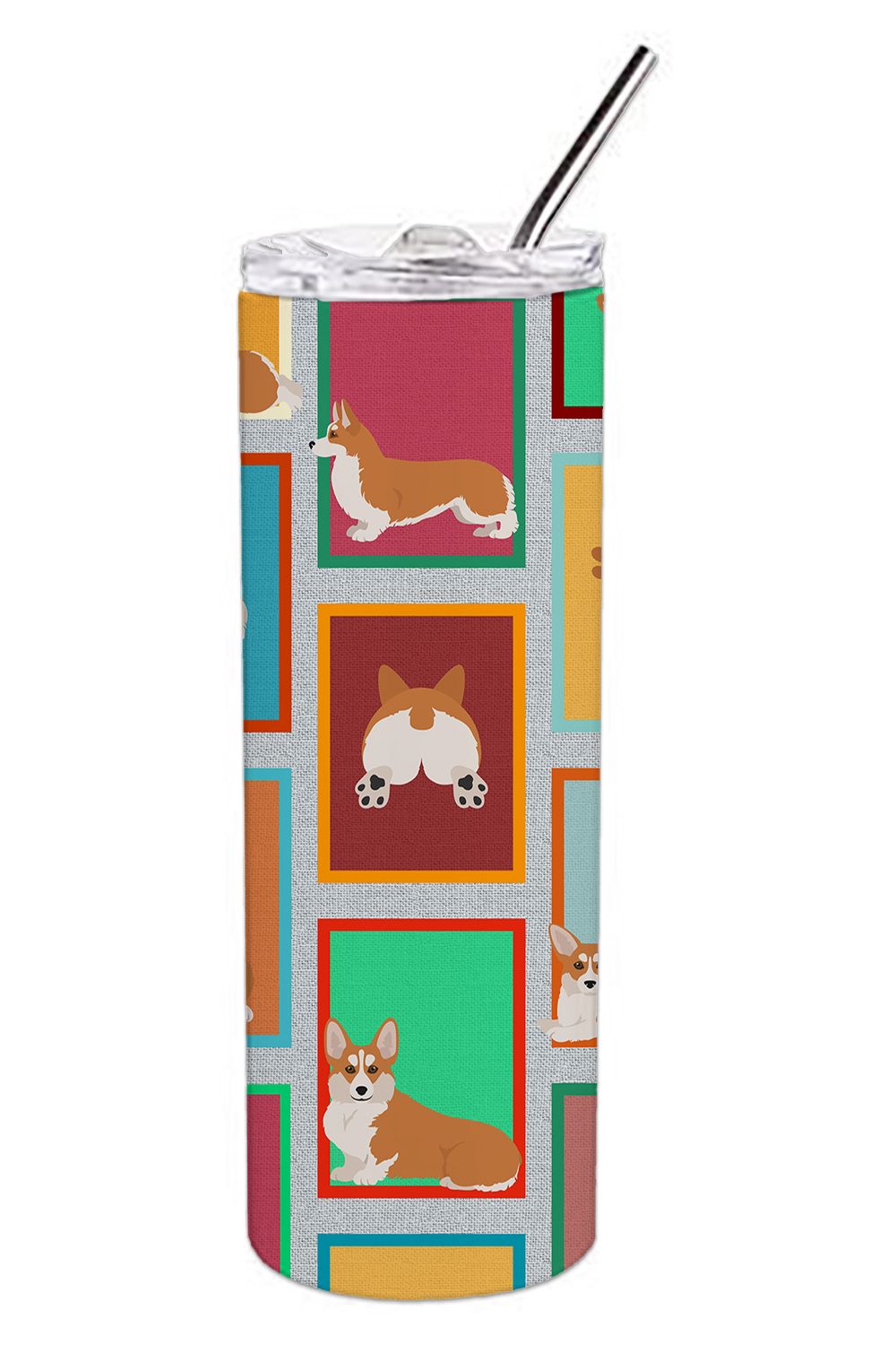 Lots of Red and White Pembroke Corgi Stainless Steel Skinny Tumbler Vacuum Double Walled Reusable Insulated Tumbler Travel Cup f