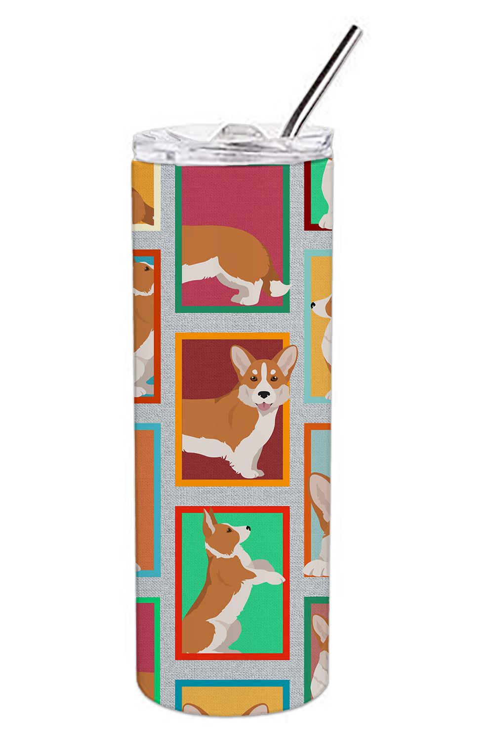 Lots of Red Cardigan Corgi Stainless Steel Skinny Tumbler Vacuum Double Walled Reusable Insulated Tumbler Travel Cup for Coffee 