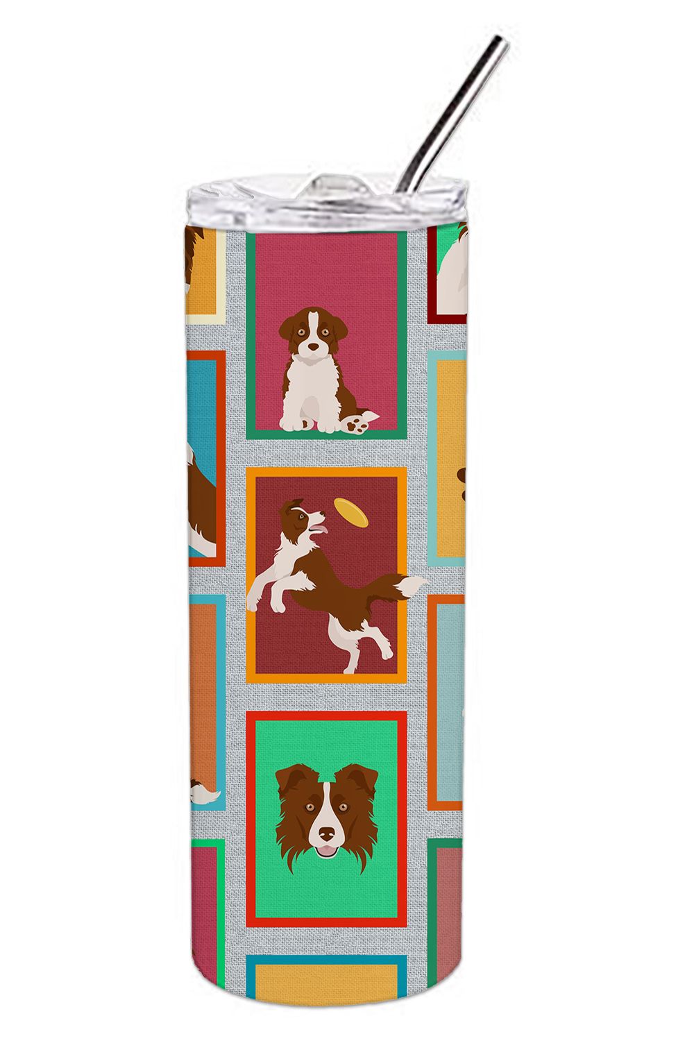 Lots of Red Border Collie Stainless Steel Skinny Tumbler Vacuum Double Walled Reusable Insulated Tumbler Travel Cup for Coffee C