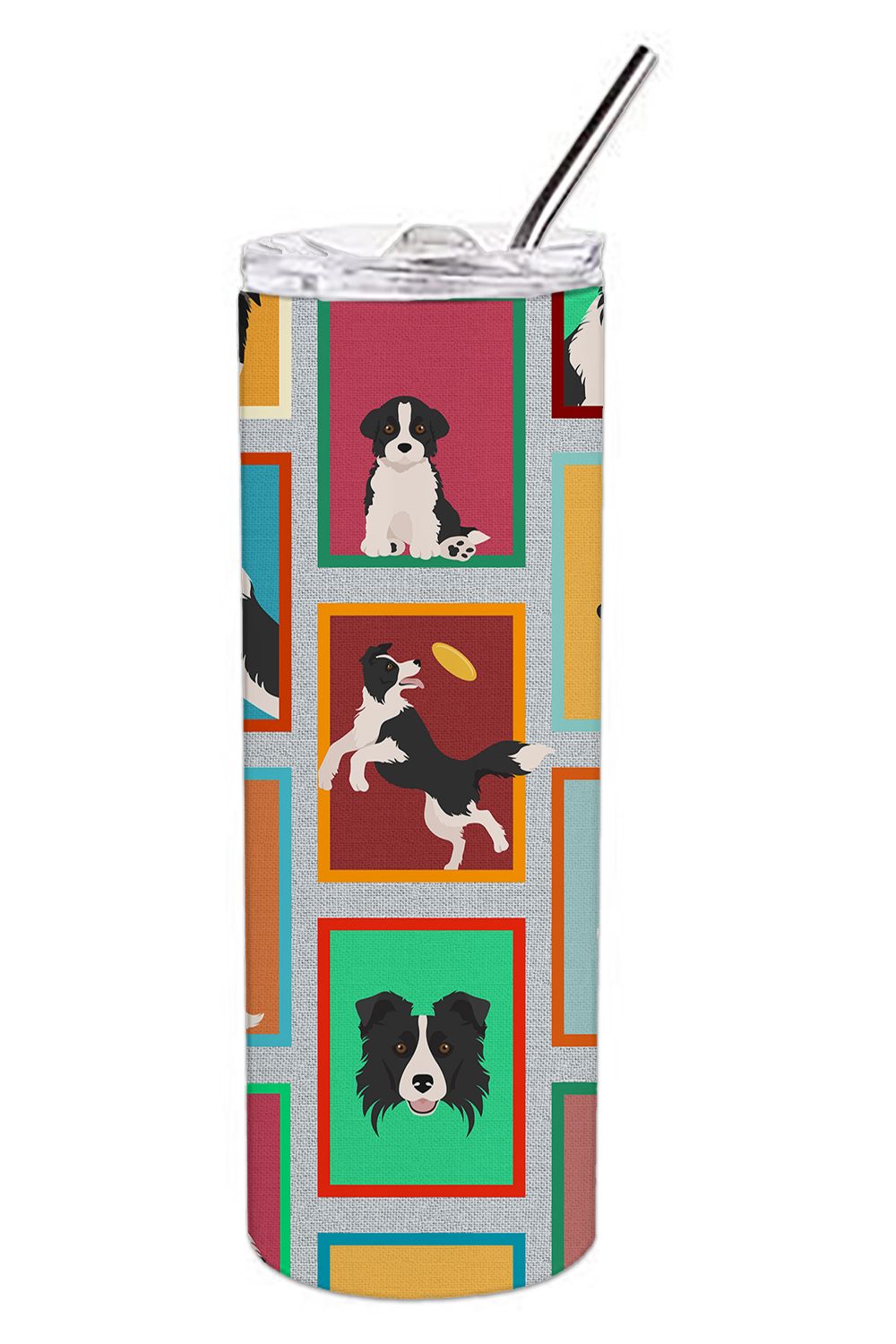 Lots of Border Collie Stainless Steel Skinny Tumbler Vacuum Double Walled Reusable Insulated Tumbler Travel Cup for Coffee Cockt
