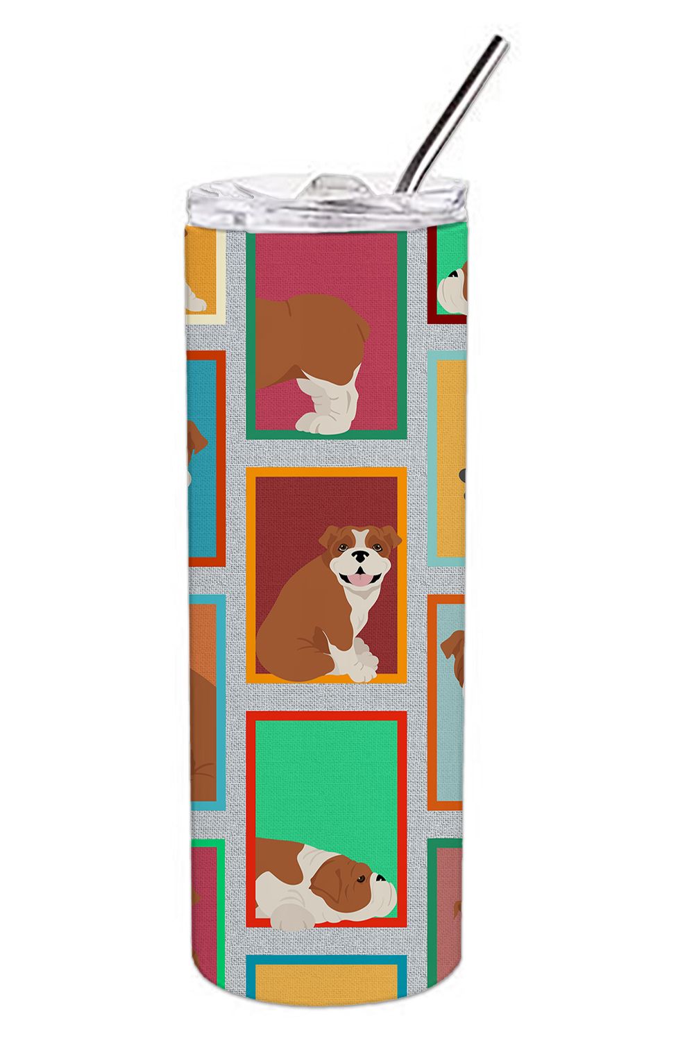 Lots of Red and White English Bulldog Stainless Steel Skinny Tumbler Vacuum Double Walled Reusable Insulated Tumbler Travel Cup 