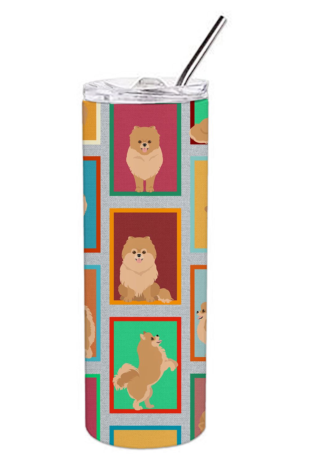 Lots of Orange Pomeranian Stainless Steel Skinny Tumbler Vacuum Double Walled Reusable Insulated Tumbler Travel Cup for Coffee C