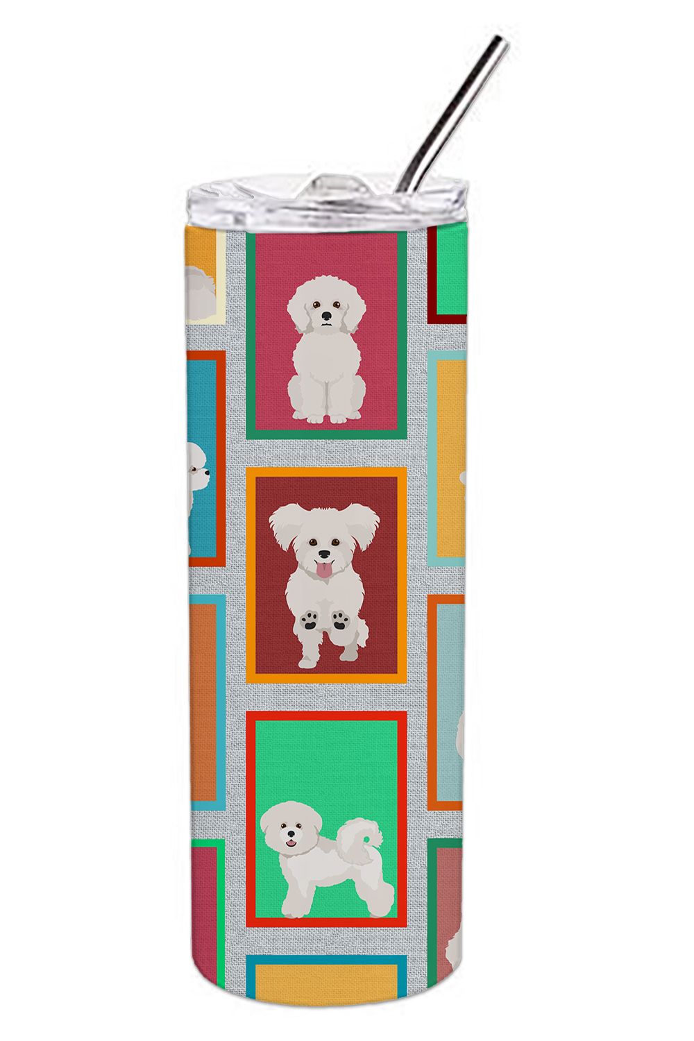 Lots of Bichon Frise Stainless Steel Skinny Tumbler Vacuum Double Walled Reusable Insulated Tumbler Travel Cup for Coffee Cockta