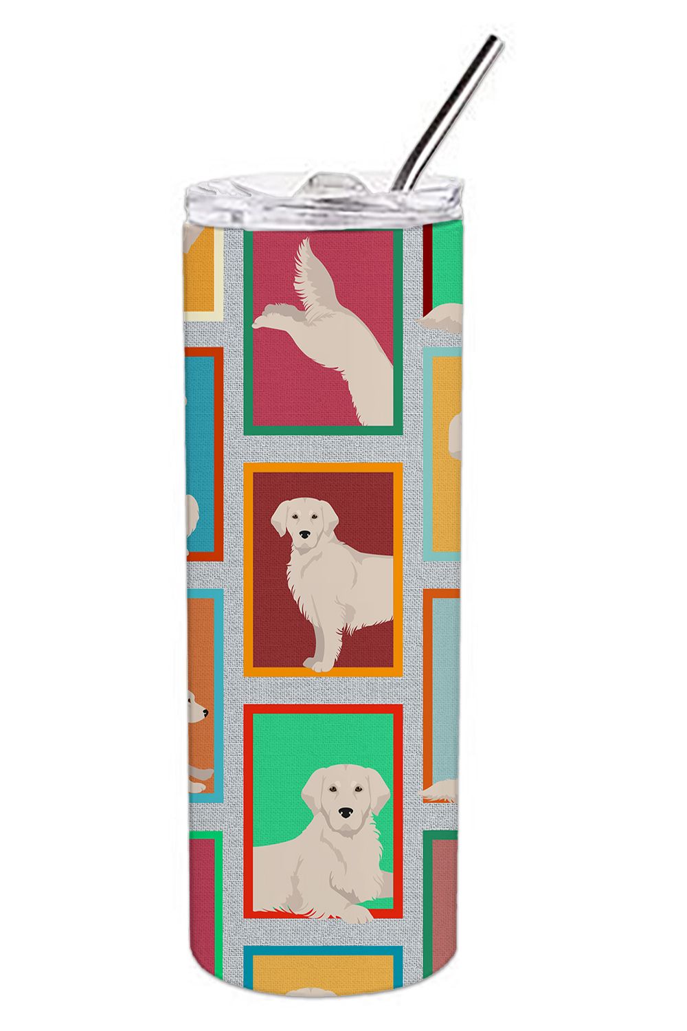 Lots of Cream Golden Retriever Stainless Steel Skinny Tumbler Vacuum Double Walled Reusable Insulated Tumbler Travel Cup for Cof