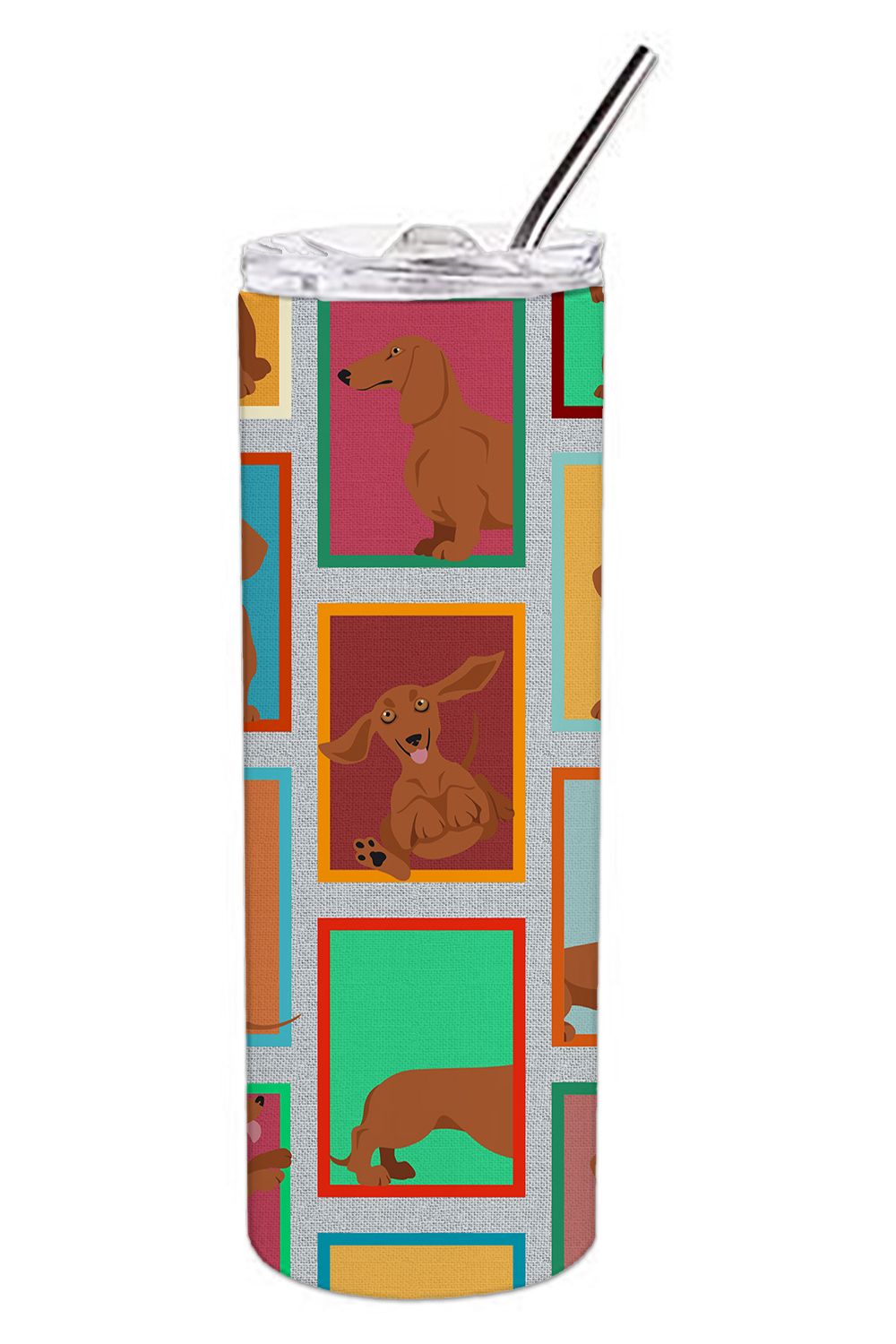 Lots of Red Dachshund Stainless Steel Skinny Tumbler Vacuum Double Walled Reusable Insulated Tumbler Travel Cup for Coffee Cockt