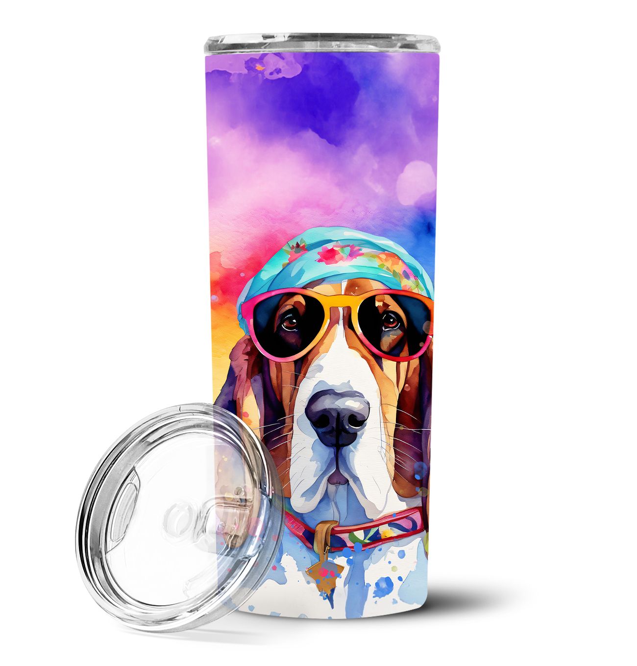 Basset Hound Hippie Dawg Stainless Steel Skinny Tumbler Vacuum Double Walled Reusable Insulated Tumbler Travel Cup for Coffee Co