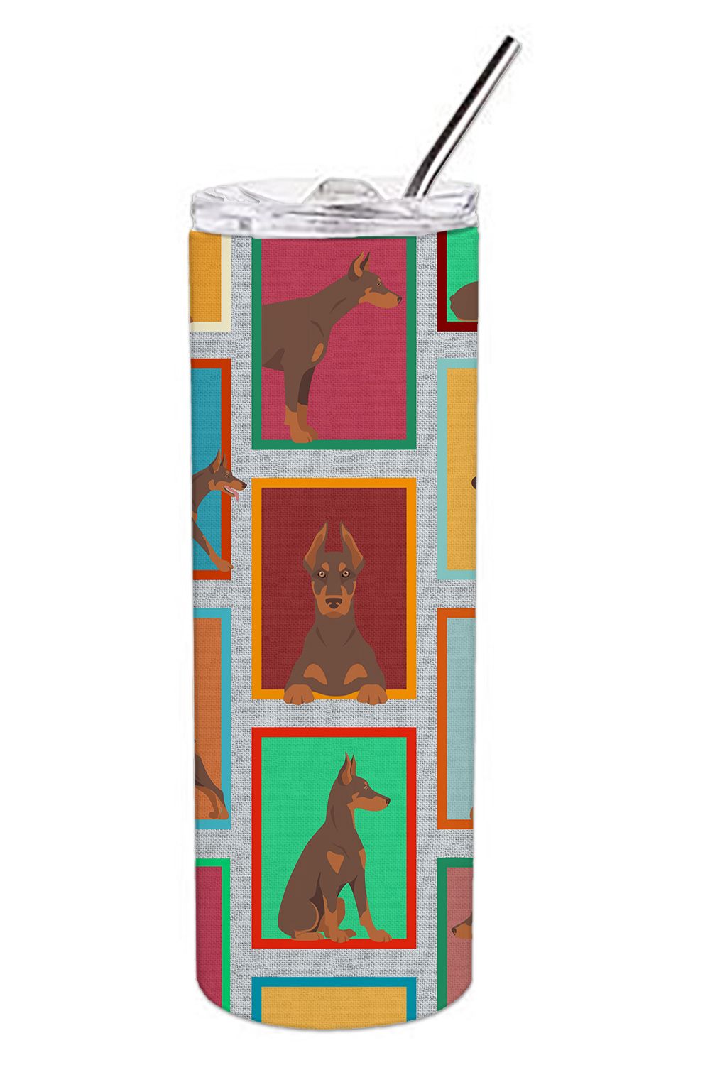 Lots of Red Doberman Pinscher Stainless Steel Skinny Tumbler Vacuum Double Walled Reusable Insulated Tumbler Travel Cup for Coff