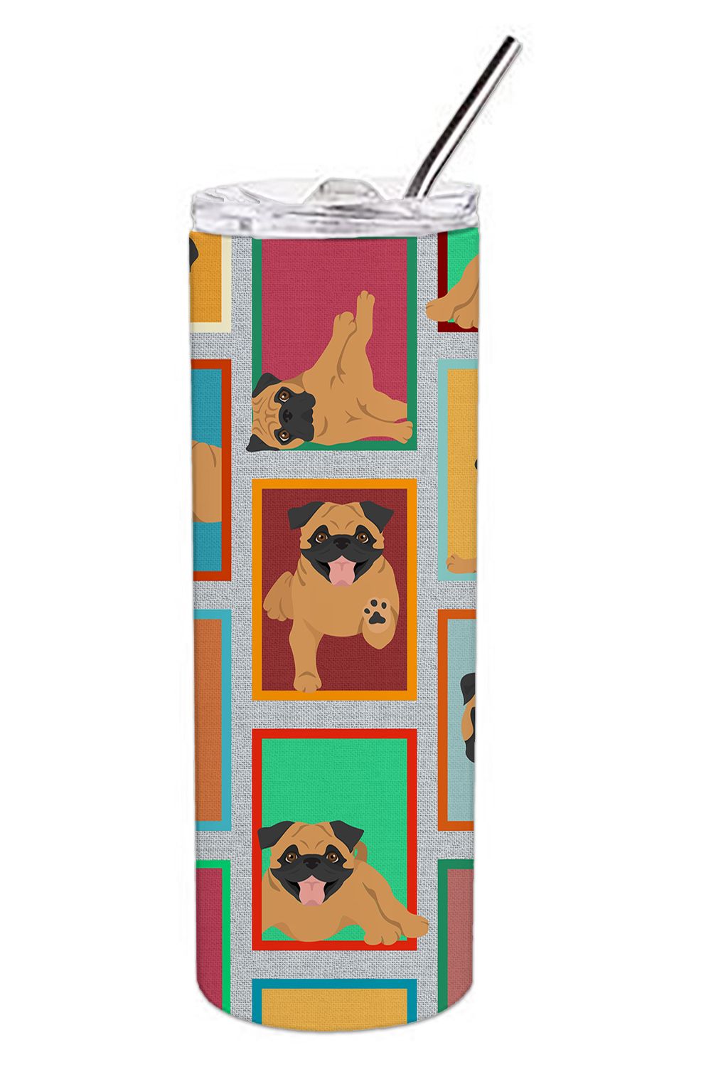 Lots of Apricot Pug Stainless Steel Skinny Tumbler Vacuum Double Walled Reusable Insulated Tumbler Travel Cup for Coffee Cocktai