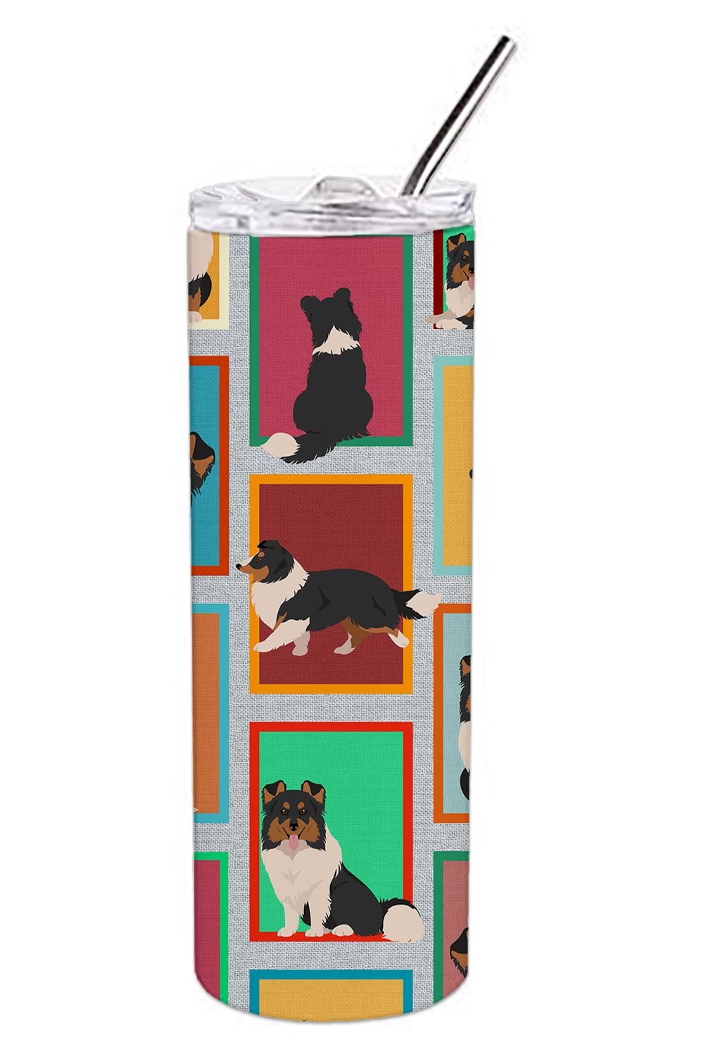 Lots of Tricolor Sheltie Stainless Steel Skinny Tumbler Vacuum Double Walled Reusable Insulated Tumbler Travel Cup for Coffee Co