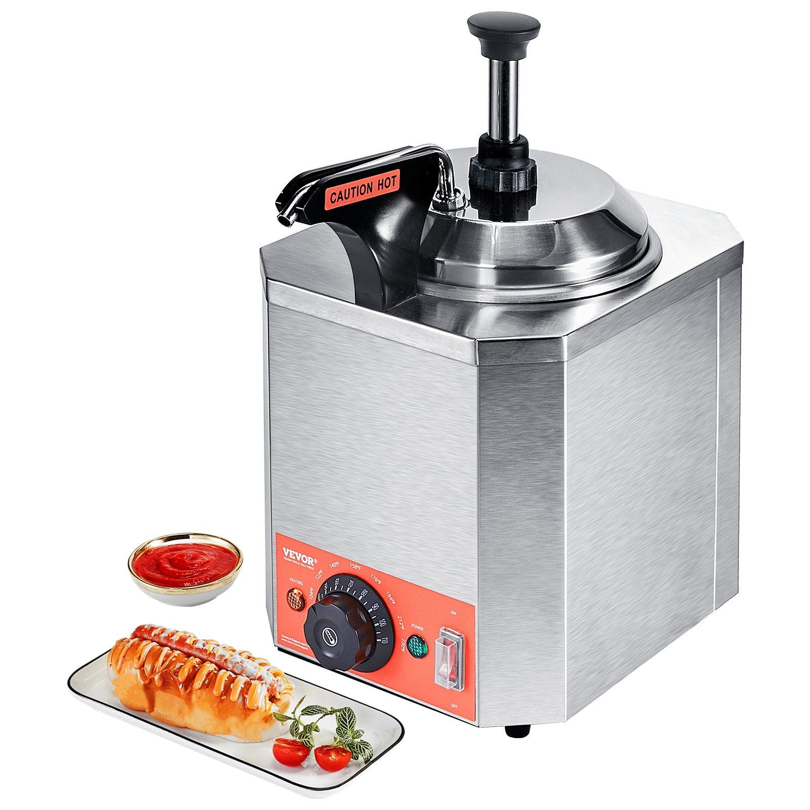 VEVOR Electric Cheese Dispenser with Pump, 2.3 Qt Commercial Hot Fudge Warmer, Stainless Steel Heated Pump Dispenser, 86-230F Te