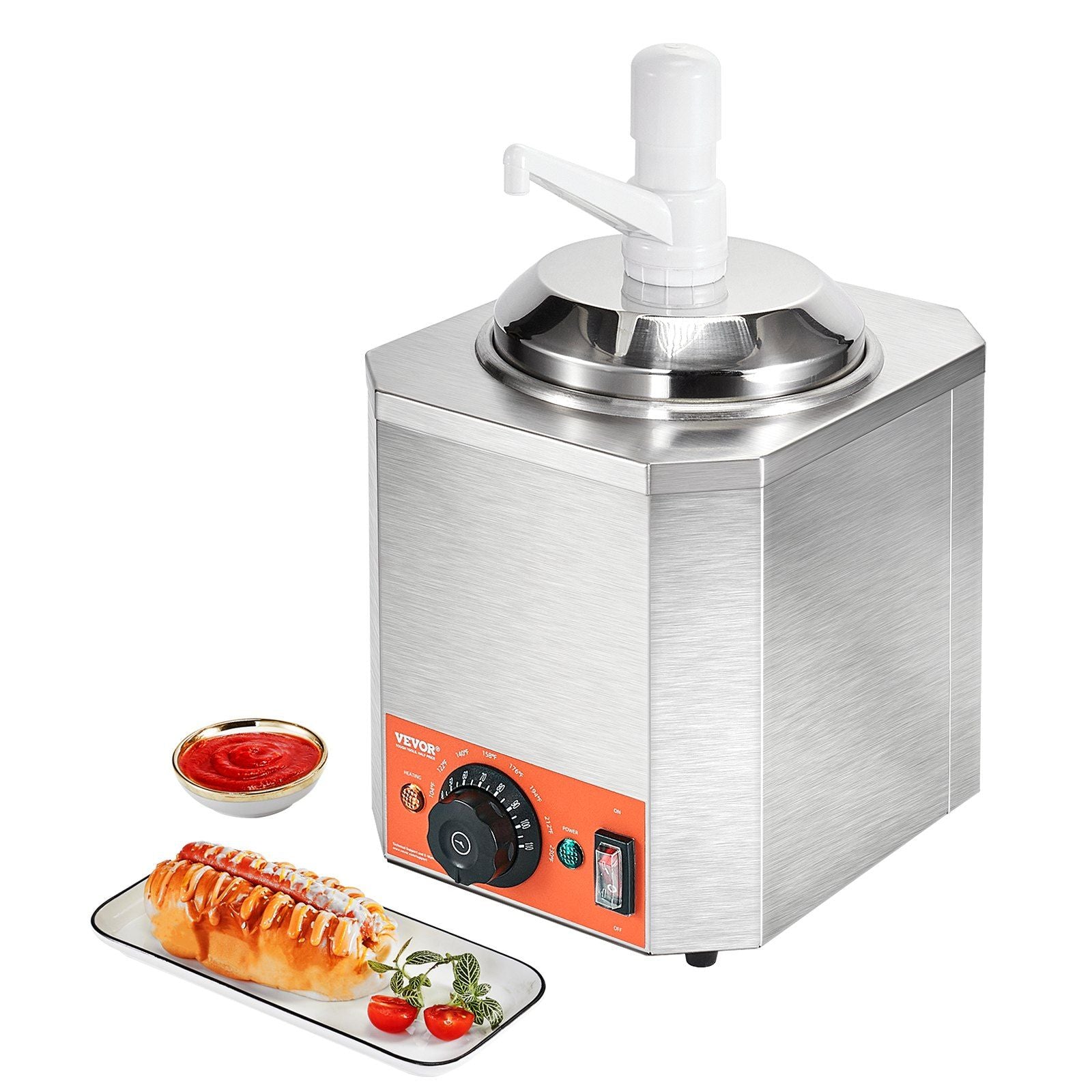 VEVOR Electric Cheese Dispenser with Pump, 2.3 Qt Commercial Hot Fudge Warmer, Plastic Pump Dispenser, 86-230F Temp Adjustable N